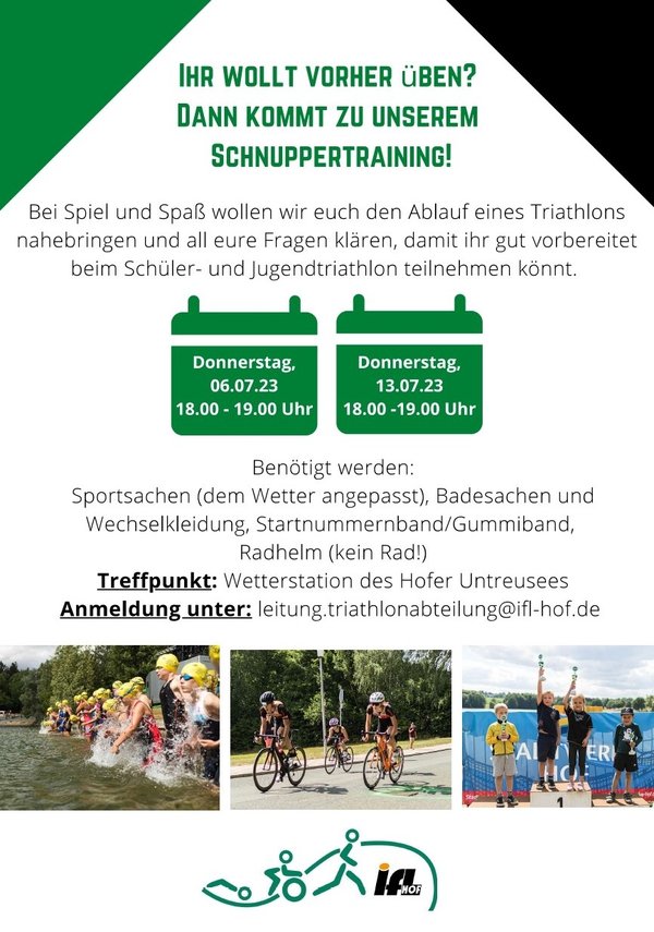 Infos Schnuppertraining Triathlon für Kinder und Jugendliche 2023