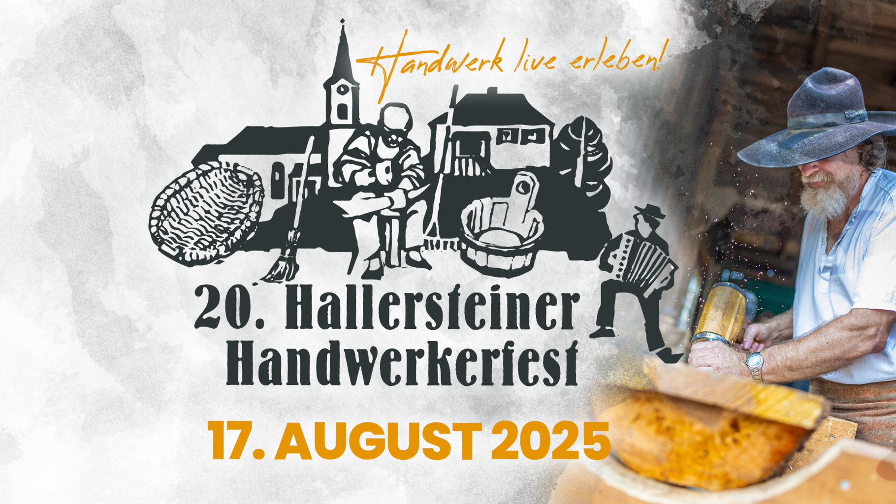 Man sieht Hallerstein in Umrissen gezeichnet und es steht darauf "20. Hallersteiner Handerkerfest 17. August 2025"